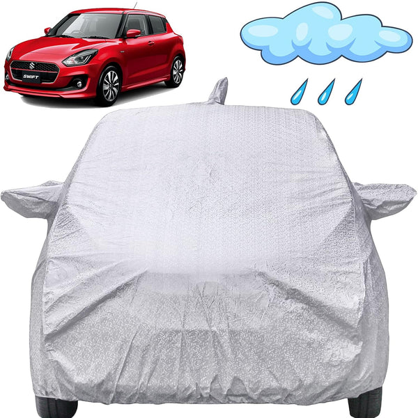 Autofact Swift Car Cover - FlexGuard - Waterproof Car Body Cover for Maruti Swift - With Mirror & Antenna Pockets, Triple Stitched, Bottom Fully Elastic, Adjustable Belt and Buckle (Silver)