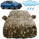 Autofact Slavia Car Cover - FlexGuard - Waterproof Car Body Cover for Skoda Slavia - With Mirror Pockets, Triple Stitched, Bottom Fully Elastic, Adjustable Belt and Buckle (Camouflage)