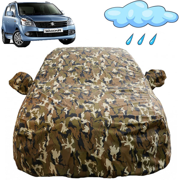 Autofact Wagon r / Wagonr Car Cover - FlexGuard - Waterproof Car Body Cover for Maruti Wagon r / Wagonr - With Mirror Pockets, Triple Stitched, Bottom Fully Elastic, Adjustable Belt and Buckle (Camouflage)