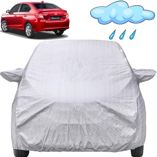 Autofact Amaze New Model Car Cover - FlexGuard - Waterproof Car Body Cover for Honda Amaze New Model - With Mirror Pockets, Triple Stitched, Bottom Fully Elastic, Adjustable Belt and Buckle (Silver)