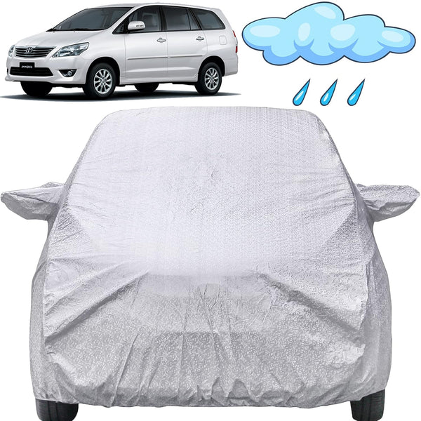 Autofact Innova Old Model Car Cover - FlexGuard - Waterproof Car Body Cover for Toyota Innova Old Model - With Mirror Pockets, Triple Stitched, Bottom Fully Elastic, Adjustable Belt and Buckle (Silver)