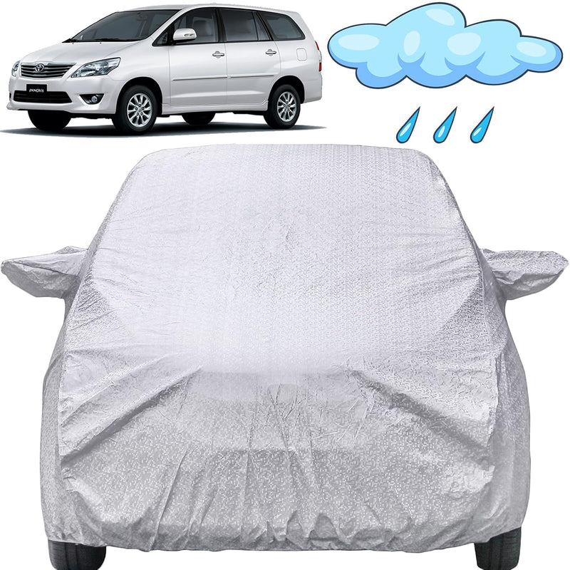 Autofact Innova Old Model Car Cover - FlexGuard - Waterproof Car Body Cover for Toyota Innova Old Model - With Mirror Pockets, Triple Stitched, Bottom Fully Elastic, Adjustable Belt and Buckle (Silver)