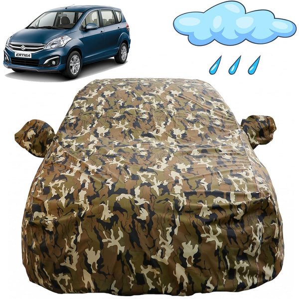 Autofact Ertiga Car Cover - FlexGuard - Waterproof Car Body Cover for Maruti Ertiga - With Mirror Pockets, Triple Stitched, Bottom Fully Elastic, Adjustable Belt and Buckle (Camouflage)