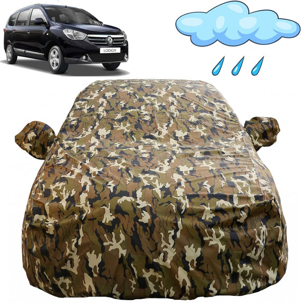 Autofact Lodgy Car Cover - FlexGuard - Waterproof Car Body Cover for Renaults Lodgy - With Mirror Pockets, Triple Stitched, Bottom Fully Elastic, Adjustable Belt and Buckle (Camouflage)