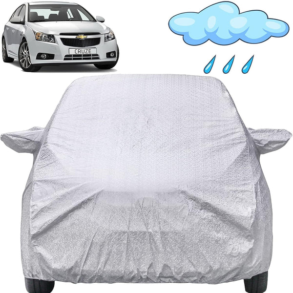 Autofact Cruze Car Cover - FlexGuard - Waterproof Car Body Cover for Chevrolet Cruze - With Mirror Pockets, Triple Stitched, Bottom Fully Elastic, Adjustable Belt and Buckle (Silver)