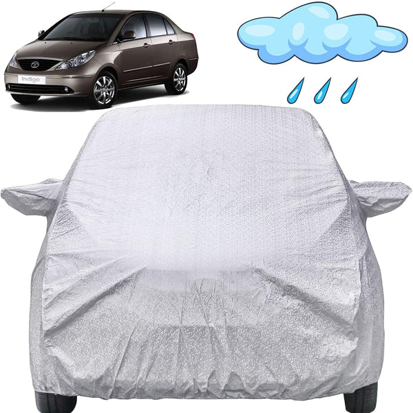 Autofact Indigo Car Cover - FlexGuard - Waterproof Car Body Cover for Tata Indigo - With Mirror Pockets, Triple Stitched, Bottom Fully Elastic, Adjustable Belt and Buckle (Silver)