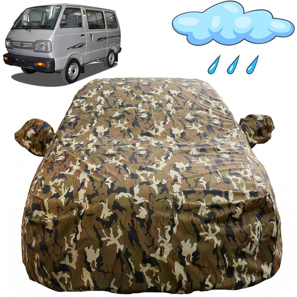 Autofact Van / Omni Car Cover - FlexGuard - Waterproof Car Body Cover for Maruti Van / Omni - With Mirror Pockets, Triple Stitched, Bottom Fully Elastic, Adjustable Belt and Buckle (Camouflage)