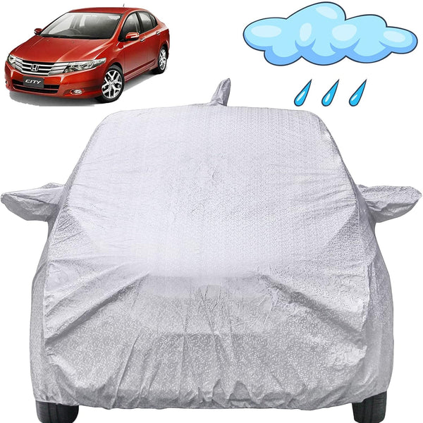 Autofact City Ivtech Car Cover - FlexGuard - Waterproof Car Body Cover for Honda City Ivtech - With Mirror & Antenna Pockets, Triple Stitched, Bottom Fully Elastic, Adjustable Belt and Buckle (Silver)