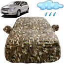 Autofact Sail UVA Car Cover - FlexGuard - Waterproof Car Body Cover for Chevrolet Sail UVA - With Mirror Pockets, Triple Stitched, Bottom Fully Elastic, Adjustable Belt and Buckle (Camouflage)