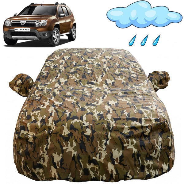 Autofact Duster Car Cover - FlexGuard - Waterproof Car Body Cover for Renaults Duster - With Mirror Pockets, Triple Stitched, Bottom Fully Elastic, Adjustable Belt and Buckle (Camouflage)
