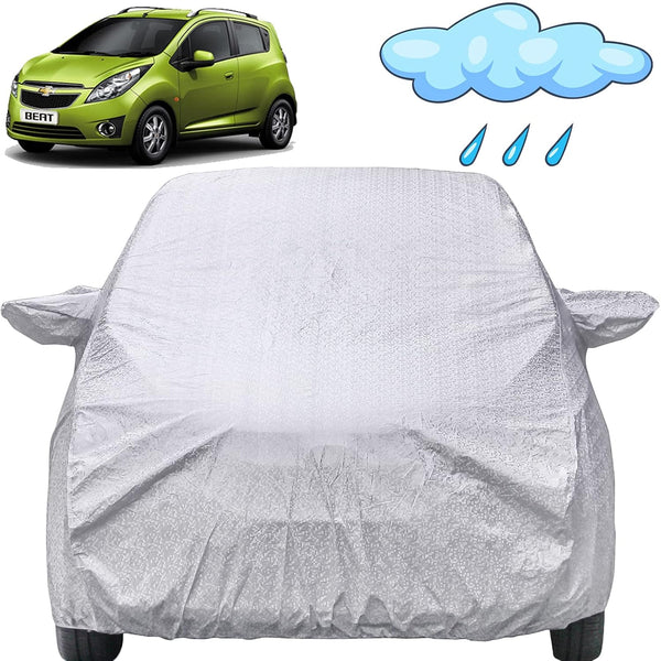 Autofact Beat Car Cover - FlexGuard - Waterproof Car Body Cover for Chevrolet Beat - With Mirror Pockets, Triple Stitched, Bottom Fully Elastic, Adjustable Belt and Buckle (Silver)