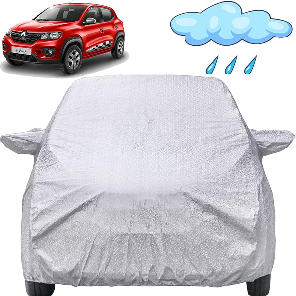 Autofact Kwid Car Cover - FlexGuard - Waterproof Car Body Cover for Renaults Kwid - With Mirror Pockets, Triple Stitched, Bottom Fully Elastic, Adjustable Belt and Buckle (Silver)