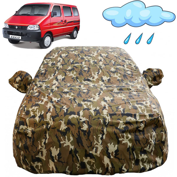 Autofact Eeco Car Cover - FlexGuard - Waterproof Car Body Cover for Maruti Eeco - With Mirror Pockets, Triple Stitched, Bottom Fully Elastic, Adjustable Belt and Buckle (Camouflage)