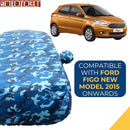 Autofact Figo Car Cover - TearTough - Dog Proof / Waterproof Car Body Cover for Ford Figo - With Mirror Pockets, Triple Stitched, Bottom Fully Elastic, Adjustable Belt and Buckle (Airforce Blue 4x4)