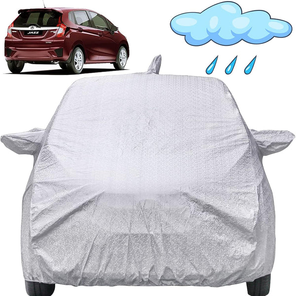 Autofact Jazz Car Cover - FlexGuard - Waterproof Car Body Cover for Honda Jazz - With Mirror & Antenna Pockets, Triple Stitched, Bottom Fully Elastic, Adjustable Belt and Buckle (Silver)