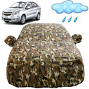 Autofact Sail Car Cover - FlexGuard - Waterproof Car Body Cover for Chevrolet Sail - With Mirror Pockets, Triple Stitched, Bottom Fully Elastic, Adjustable Belt and Buckle (Camouflage)