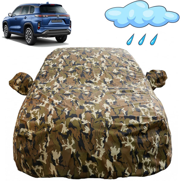 Autofact Grand Vitara Car Cover - FlexGuard - Waterproof Car Body Cover for Maruti Grand Vitara - With Mirror Pockets, Triple Stitched, Bottom Fully Elastic, Adjustable Belt and Buckle (Camouflage)