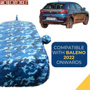 Autofact Baleno Car Cover - TearTough - Dog Proof / Waterproof Car Body Cover for Maruti Baleno - With Mirror & Antenna Pockets, Triple Stitched, Bottom Fully Elastic, Adjustable Belt and Buckle (Airforce Blue 4x4)