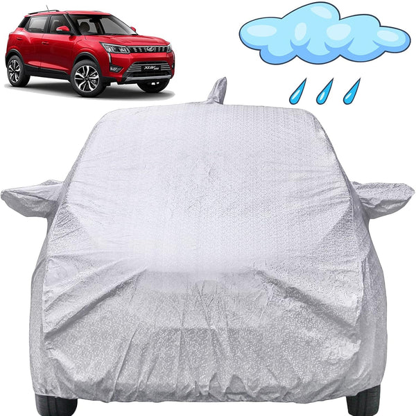 Autofact XUV 300 Car Cover - FlexGuard - Waterproof Car Body Cover for Mahindra XUV 300 - With Mirror & Antenna Pockets, Triple Stitched, Bottom Fully Elastic, Adjustable Belt and Buckle (Silver)