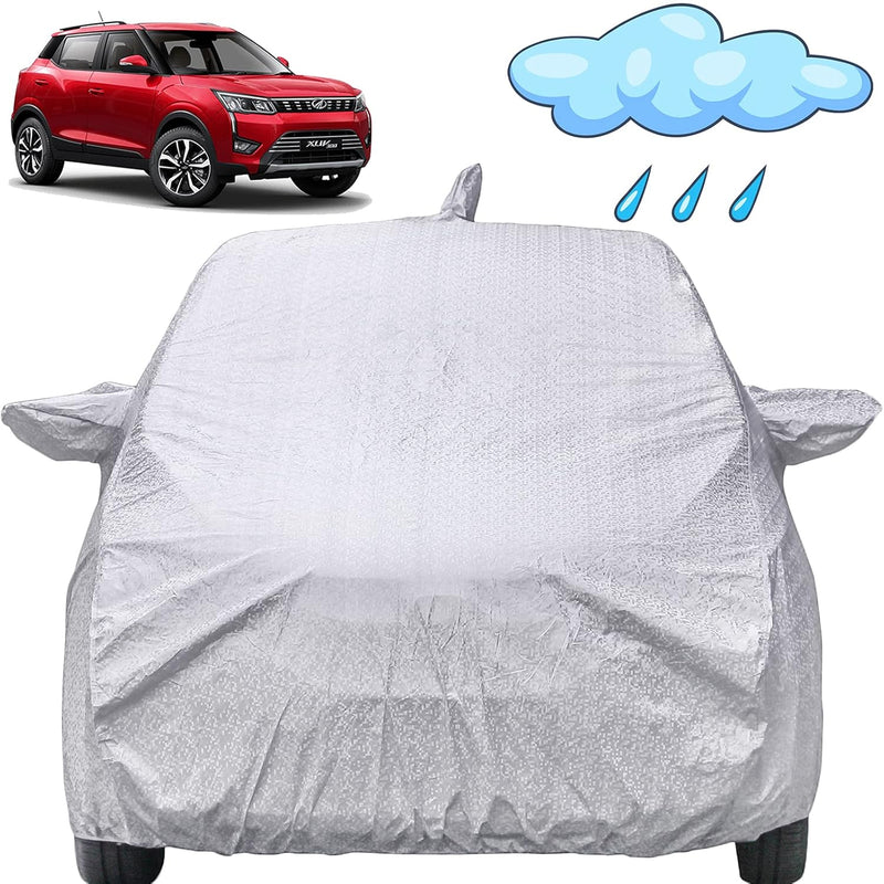 Autofact XUV 300 Car Cover - FlexGuard - Waterproof Car Body Cover for Mahindra XUV 300 - With Mirror & Antenna Pockets, Triple Stitched, Bottom Fully Elastic, Adjustable Belt and Buckle (Silver)