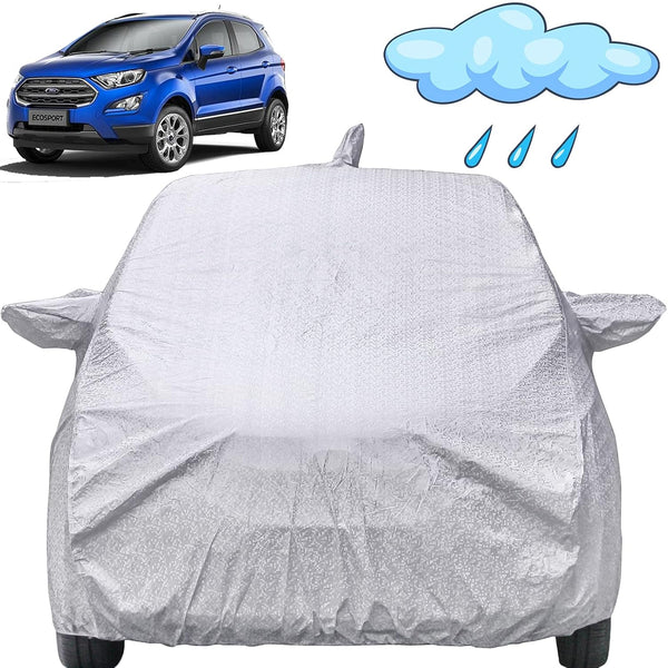 Autofact Ecosport Car Cover - FlexGuard - Waterproof Car Body Cover for Ford Ecosport - With Mirror & Antenna Pockets, Triple Stitched, Bottom Fully Elastic, Adjustable Belt and Buckle (Silver)