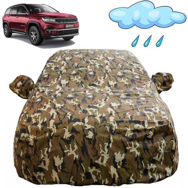 Autofact Meridian Car Cover - FlexGuard - Waterproof Car Body Cover for Jeep Meridian - With Mirror Pockets, Triple Stitched, Bottom Fully Elastic, Adjustable Belt and Buckle (Camouflage)