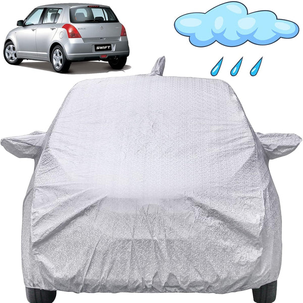 Autofact Swift Old Model Car Cover - FlexGuard - Waterproof Car Body Cover for Maruti Swift Old Model - With Mirror & Antenna Pockets, Triple Stitched, Bottom Fully Elastic, Adjustable Belt and Buckle (Silver)