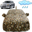 Autofact Verna Fludic Car Cover - FlexGuard - Waterproof Car Body Cover for Hyundai Verna Fludic - With Mirror & Antenna Pockets, Triple Stitched, Bottom Fully Elastic, Adjustable Belt and Buckle (Camouflage)