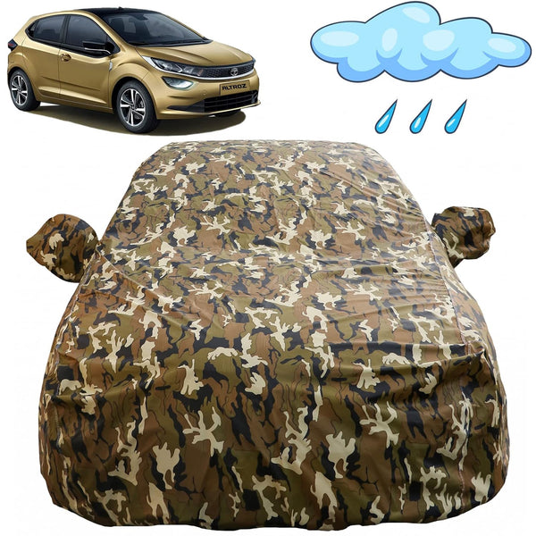Autofact Altroz Car Cover - FlexGuard - Waterproof Car Body Cover for Tata Altroz - With Mirror Pockets, Triple Stitched, Bottom Fully Elastic, Adjustable Belt and Buckle (Camouflage)