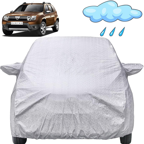 Autofact Duster Car Cover - FlexGuard - Waterproof Car Body Cover for Renaults Duster - With Mirror Pockets, Triple Stitched, Bottom Fully Elastic, Adjustable Belt and Buckle (Silver)