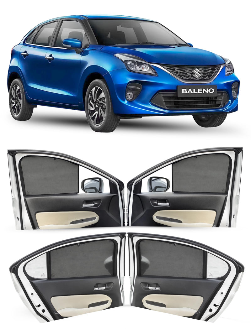 Autofact Vehicle specific Z Black Sunshades for Maruti Baleno (2015–2021) – UV Protection, Privacy & Heat Control (Set of 4)