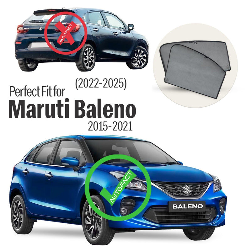 Autofact Vehicle specific Z Black Sunshades for Maruti Baleno (2015–2021) – UV Protection, Privacy & Heat Control (Set of 4)