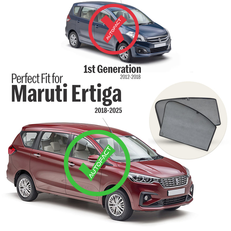 Autofact Vehicle specific Z Black Sunshades for Maruti Ertiga (2019-2025) – UV Protection, Privacy & Heat Control (Set of 4)