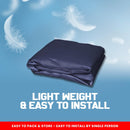 Folded Audi A4 Car Cover Waterproof shown on blue background with text lightweight and easy to install