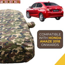 Camouflage car body cover draped on Honda Amaze showing rear red sedan and Amaze  New Model Car Cover Waterproof