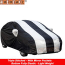 Honda City Zx covered by black and white striped City Zx Car Cover Waterproof with mirror pockets and elastic hem