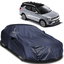 Dark navy car body cover on parked SUV with silver Mahindra XUV 400 shown above Mahindra XUV 400  Car  Cover Waterprof