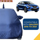 Blue Maruti Baleno Car Cover compatible with Baleno models from 2015 to 2021 protecting full car body