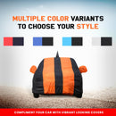 Baleno Waterproof Car Body Cover in orange and black stripes with multiple color variants for style
