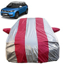 Maruti Brezza covered with red and silver Brezza Car Cover Waterproof protecting the vehicle