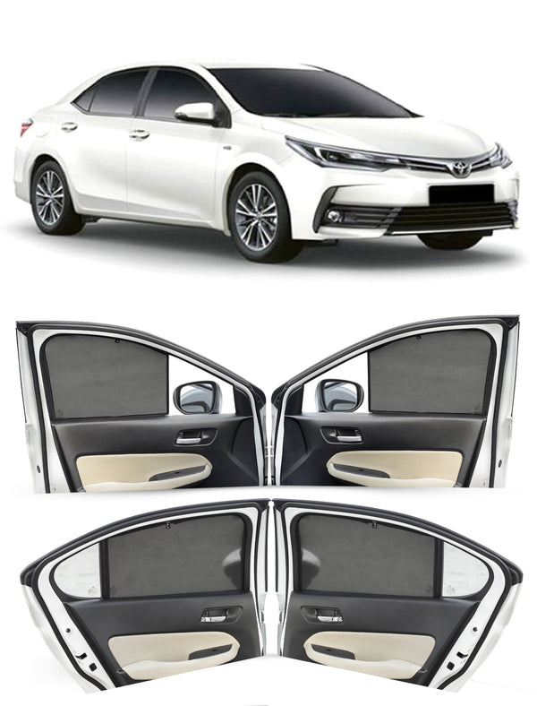 Autofact Vehicle specific Z Black Sunshades for Toyota Corolla Altis (2015-2018) – UV Protection, Privacy & Heat Control (Set of 4)