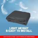 Maruti Fronx folded gray car body cover with feathers indicating lightweight and easy to install Fronx Car Cover Waterproof