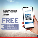 Hand holding smartphone displaying QR code for free 3 months warranty extension with Grand i10 Car Cover