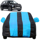 Hyundai Creta Car Cover Waterproof in blue and black stripes protecting the vehicle from dust and weather