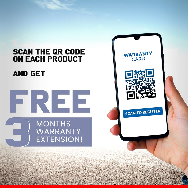 Hand holding smartphone displaying QR code for Maruti Baleno car body cover warranty registration