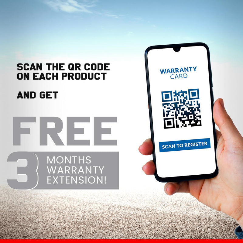 Hand holding smartphone displaying QR code for warranty registration on Maruti Baleno Car Cover