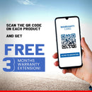 Hand holding phone showing QR code for free 3 months warranty extension on Maruti Baleno Car Cover Waterproof