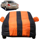 Maruti Swift Dzire Car Cover Waterproof in black and orange stripes for the old model sedan