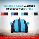 Swift Car Cover Waterproof shown in black and blue stripes front view with multiple color options