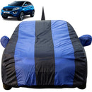 Blue and black striped Tata Nexon Car Cover protecting a Tata Nexon vehicle from dust and weather